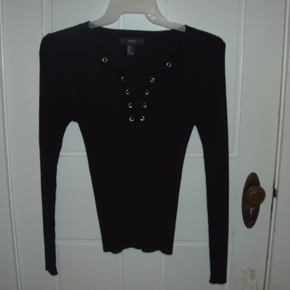 Black lace up long sleeve tee